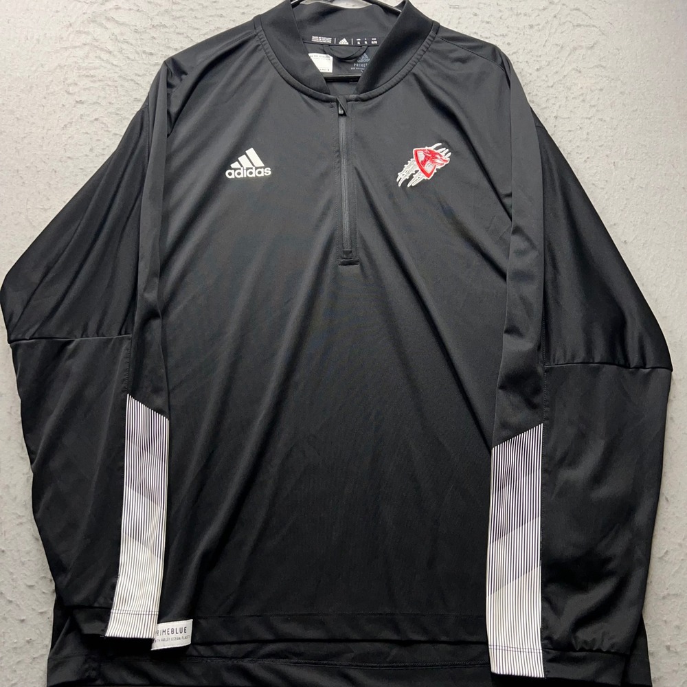 Adidas Mens XL Primeblue 1/4 Zip Pullover Black Wolf Mascot Training Top 2520
